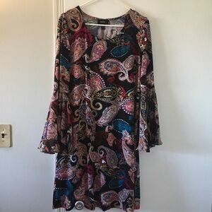 MSK Black Multicolor Paisley Bell Sleeve Dress